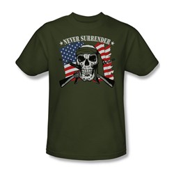Never Surrender - Adult Military Green S/S T-Shirt For Men