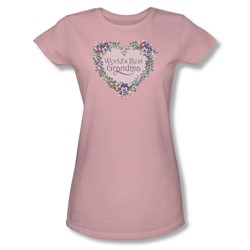 Worlds Best Grandma - Juniors Pink Sheer Cap Sleeve T-Shirt For Women