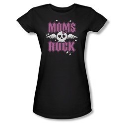 Moms Rock - Juniors Black Sheer Cap Sleeve T-Shirt For Women