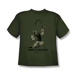 Popeye - Strong To The Finish - Big Boys Military Green S/S T For Boys