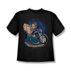 Popeye - Biker Popeye - Big Boys Black S/S T-Shirt For Boys