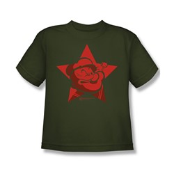 Popeye - Red Star - Big Boys Military Green S/S T-Shirt For Boys
