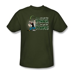 Popeye - Spinach Power - Adult Military Green S/S T-Shirt For Men