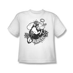 Popeye - Stars And Anchor - Big Boys White S/S T-Shirt For Boys
