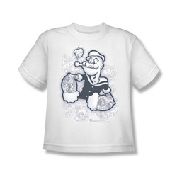 Popeye - Tattooed - Big Boys Military White S/S T-Shirt For Boys