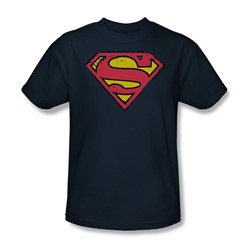 Superman - Distressed Shield - Adult Navy S/S T-Shirt -  For Men