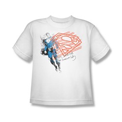 Superman - Super American Flag - Big Boys White S/S T-Shirt For Boys