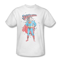 Superman - Vintage Ink Splatter - Adult White S/S T-Shirt For Men
