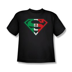 Superman - Mexican Flag Shield - Big Boys Black S/S T-Shirt For Boys