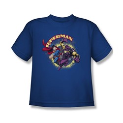 Superman - Superman Vs Mongol - Big Boys Royal Blue S/S T-Shirt For Boys