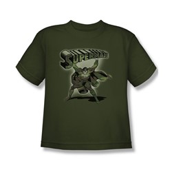 Superman - Camo Logo - Big Boys Military Green S/S T-Shirt For Boys