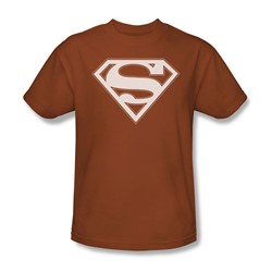 Superman - Burnt Orange&White Shield - Adult Tx Orng S/S T-Shirt For Men