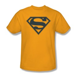 Superman - Navy & Gold Shield - Adult Gold S/S T-Shirt For Men