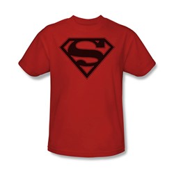Superman - Red & Black Shield - Adult Red S/S T-Shirt For Men