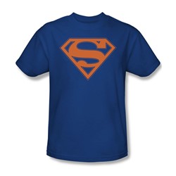 Superman - Blue & Orange Shield - Adult Royal Blue T-Shirt For Men