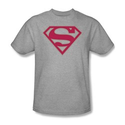 Superman - Crimson & Gray Shield - Adult Heather S/S T-Shirt For Men