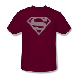 Superman - Crimson & Gray Shield - Adult Cardinal S/S T-Shirt For Men