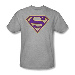 Superman - Purple & Gold Shield - Adult Heather S/S T-Shirt For Men