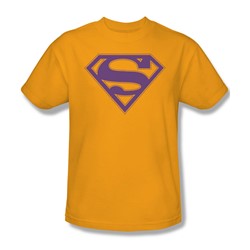 Superman - Purple & Gold Shield - Adult Gold S/S T-Shirt For Men