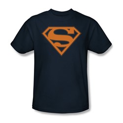 Superman - Navy & Orange Shield - Adult Navy S/S T-Shirt For Men
