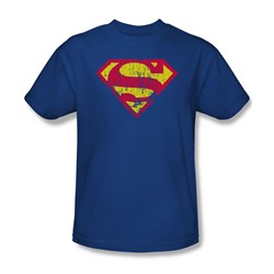 Superman - Classic Logo Distressed - Adult Royal S/S T-Shirt For Men