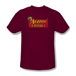 Superman - Action Comics Logo - Adult Cardinal S/S T-Shirt For Men