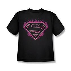 Superman - Fuchsia Flames - Big Boys Black S/S T-Shirt For Boys