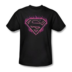 Superman - Fuchsia Flames - Adult Black S/S T-Shirt For Men