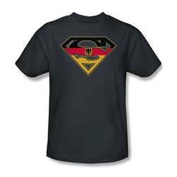 Superman - German Shield - Adult Charcoal S/S T-Shirt For Men