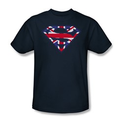 Superman - Great Britian Shield - Adult Navy S/S T-Shirt For Men