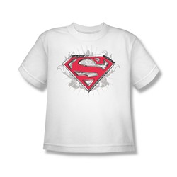 Superman - Hastily Drawn Shield - Big Boys White S/S T-Shirt For Boys