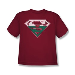 Superman - Welsh Shield - Big Boys Cardinal S/S T-Shirt For Boys