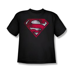 Superman - War Torn Shield - Big Boys Black S/S T-Shirt For Boys