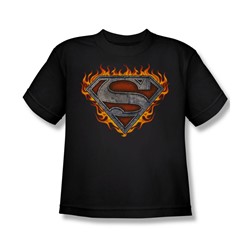 Superman - Iron Fire Shield - Big Boys Black S/S T-Shirt For Boys