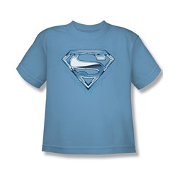 Superman - Tribal Chrome Shield - Big Boys Carolina Blue S/S T-Shirt For Boys