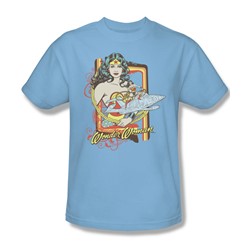 Wonder Woman Invisible Jet Adult S/S T-shirt in Light Blue by DC Comics