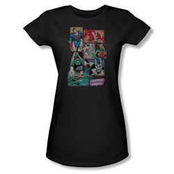 The Justice League Boxes Juniors S/S T-shirt in Black by DC Comics