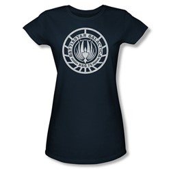 Battlestar Galactica - Scratched Bsg Logo Juniors T-Shirt In Navy