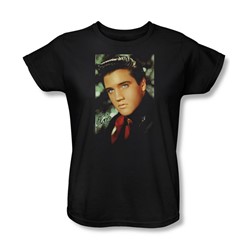 Elvis - Red Scarf Womens T-Shirt In Black
