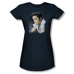 Elvis - Blue Profile Juniors T-Shirt In Navy