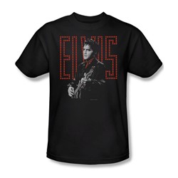 Elvis - Red Guitarman Adult T-Shirt In Black