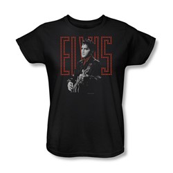 Elvis - Red Guitarman Womens T-Shirt In Black