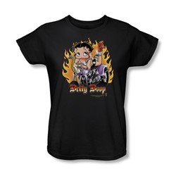 Betty Boop - Biker Flames Boop Womens T-Shirt In Black