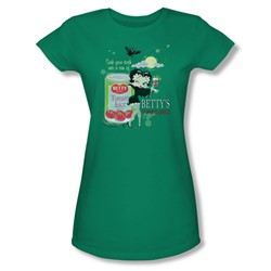Betty Boop - Vampire Betty's Tomato Juice Juniors T-Shirt In Kelly Green