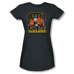Betty Boop - Betty's Motorcycles Juniors T-Shirt In Charcoal