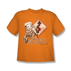 Betty Boop - Dangerous Curves Big Boys T-Shirt In Orange