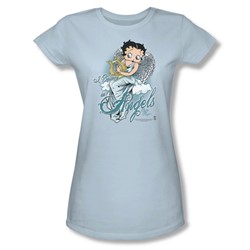 Betty Boop - I Believe In Angels Juniors T-Shirt In Light Blue