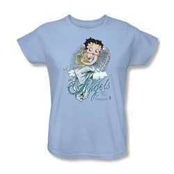Betty Boop - I Believe In Angels Womens T-Shirt In Light Blue