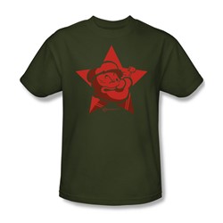Popeye - Red Star Adult T-Shirt In Military Green