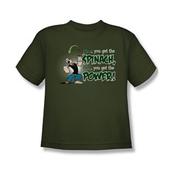Popeye - Spinach Power Big Boys T-Shirt In Military Green